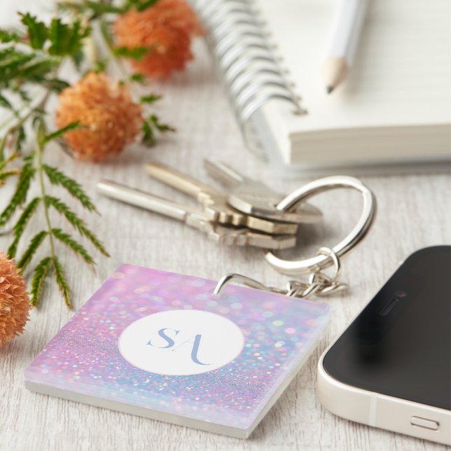Personalised Pastel Pink Glitter Acrylic Keychain  (Front Right)