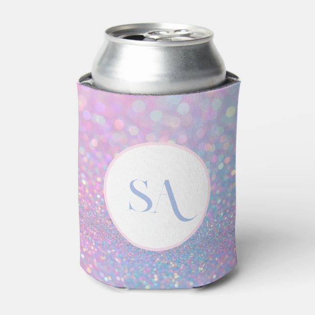 Personalised Pastel Pink Glitter Cooler | Monogram (Can Front)