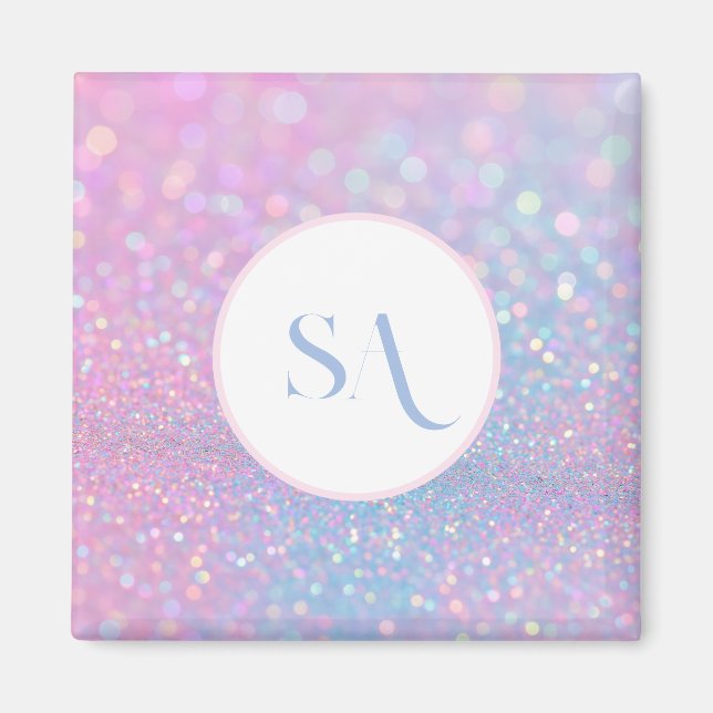 Personalised Pastel Pink Glitter Magnet | Monogram (Front)
