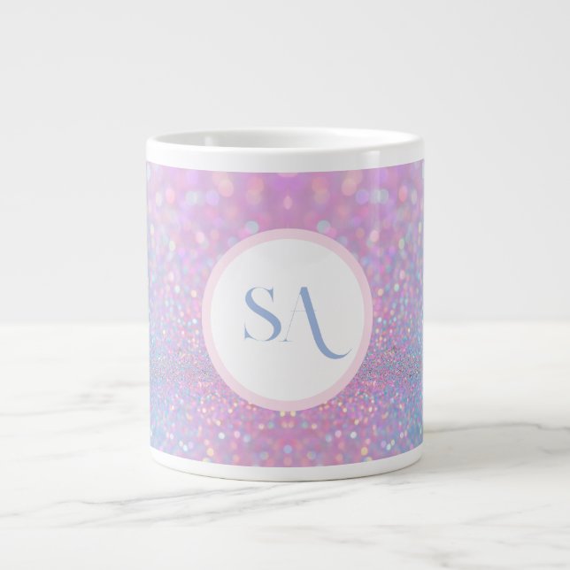 Personalised Pastel Pink Glitter Mug with Monogram (Front)