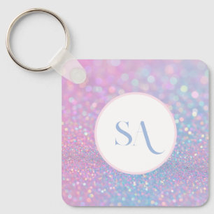 Personalised Pastel Pink Glitter with Monogram Key Ring