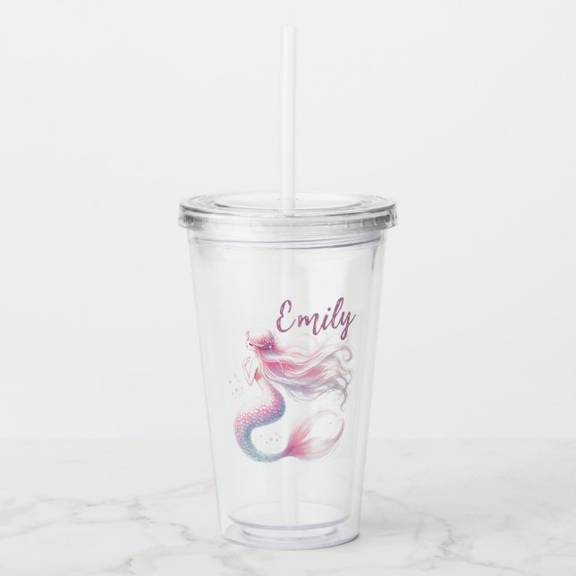 Personalised Pastel Pink Mermaid Tumbler (Front)