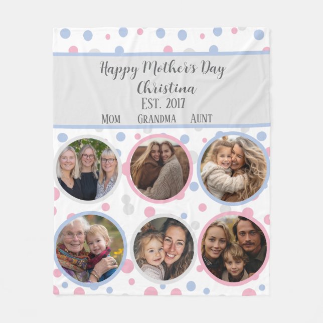 Personalised Pastel Pink Mother’s Day Photo Fleece Blanket (Front)