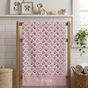 Personalised Pastel Pink Paw Print Bath Towel
