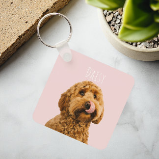Personalised Pastel Pink Phone Case with Dog Photo Key Ring