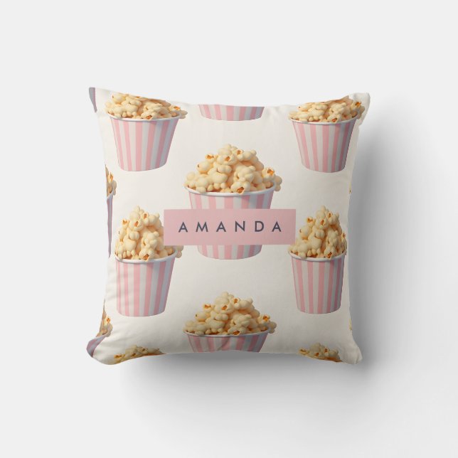 Personalised Pastel Pink Popcorn Bucket Cushion (Front)