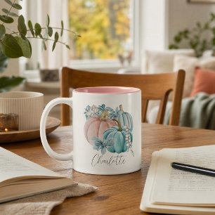 Personalised Pastel Pumpkin Trio Fall Two-Tone Coffee Mug