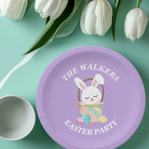 Personalised Pastel Purple Happy Easter Bunny Paper Plate
