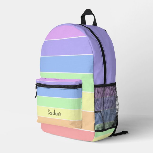 Personalised Pastel Rainbow Colourful Stripes   Printed Backpack (Back Corner Right)