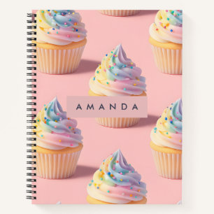 Personalised Pastel Rainbow Cupcake Pattern Notebook