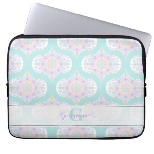Personalised Pastel Rainbow Floral Mandala Mid Mod Laptop Sleeve