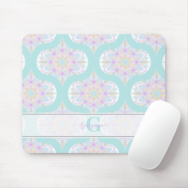 Personalised Pastel Rainbow Floral Mandala Mid Mod Mouse Pad (With Mouse)