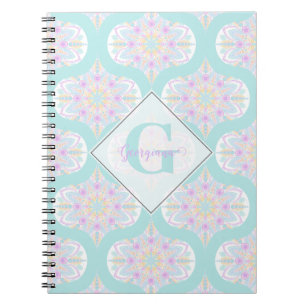 Personalised Pastel Rainbow Floral Mandala Mid Mod Notebook