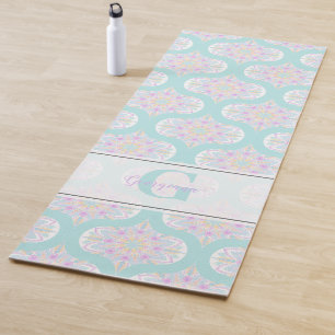 Personalised Pastel Rainbow Floral Mandala Mid Mod Yoga Mat