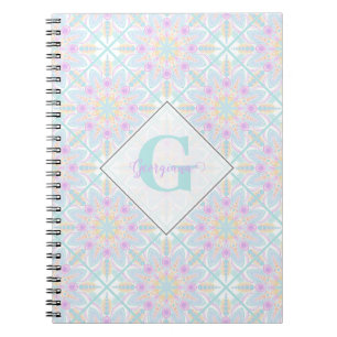Personalised Pastel Rainbow Floral Mandala Tiled Notebook