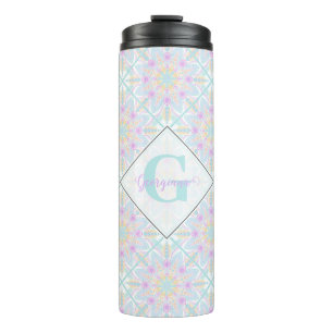 Personalised Pastel Rainbow Floral Mandala Tiled Thermal Tumbler