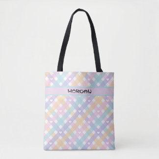 Personalised Pastel Rainbow Gingham Pattern Tote Bag