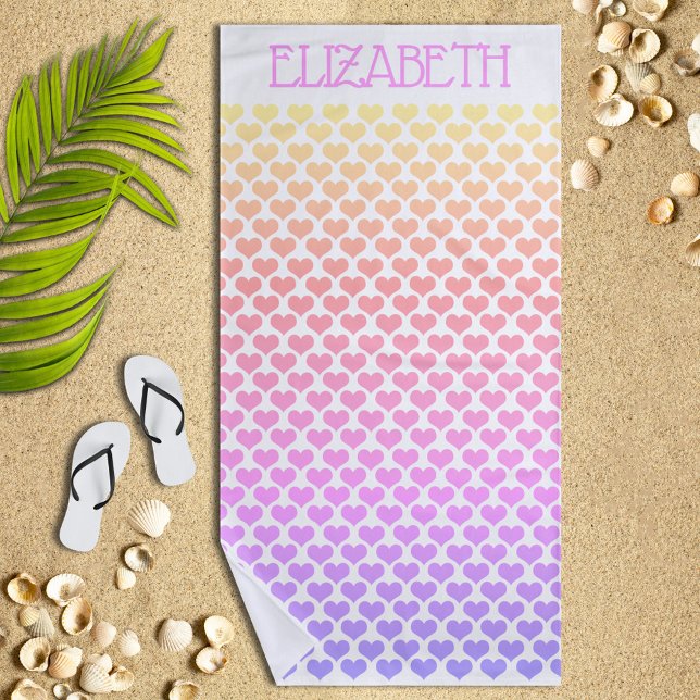 Personalised Pastel Rainbow Hearts Beach Towel (Creator Uploaded)
