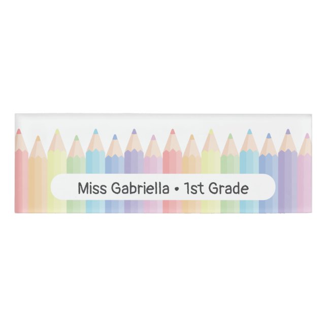 Personalised Pastel Rainbow Magnetic Teacher Name Tag (Front)