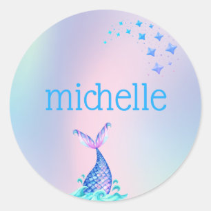 Personalised Pastel Rainbow Mermaid Classic Round Sticker
