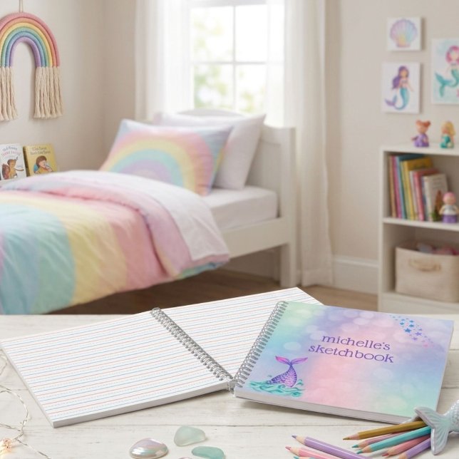 Personalised Pastel Rainbow Mermaid Notebook (Creator Uploaded)
