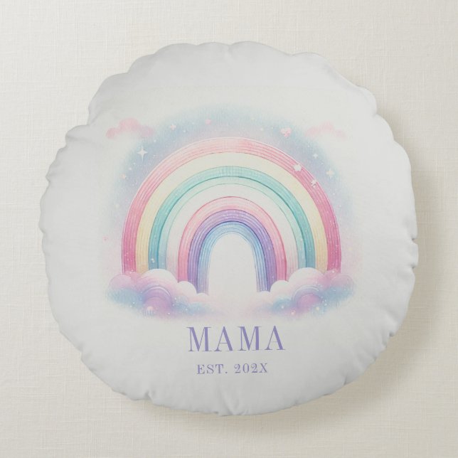 Personalised Pastel Rainbow Round Pillow (Front)