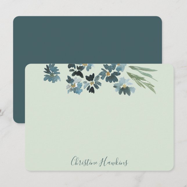 Personalised Pastel Sage Green Blue Watercolor Card (Front/Back)