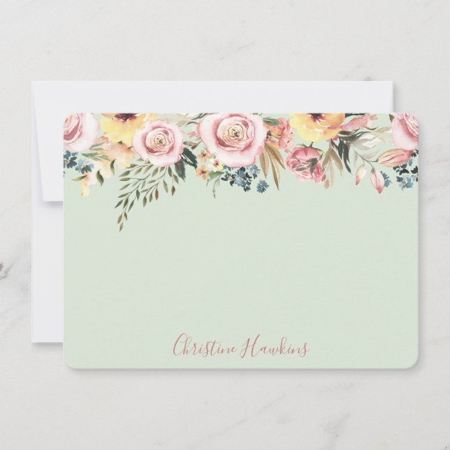 Personalised Pastel Sage Green Watercolor Floral Card (Front)
