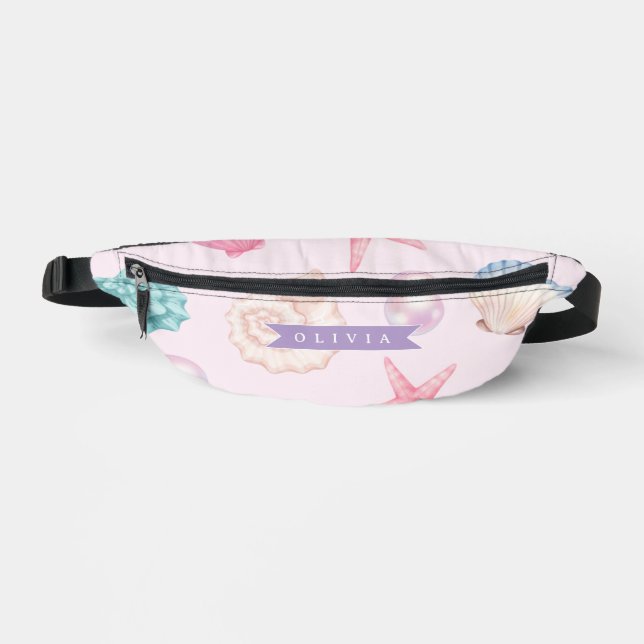 Personalised Pastel Seashell Coastal Custom Name Bum Bags (Front)
