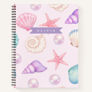 Personalised Pastel Seashell Coastal Custom Name Notebook