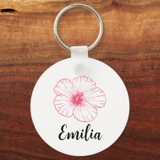 Personalised Pastel spring pink desi hibiscus Key Ring