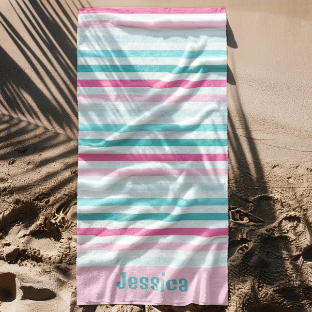 Personalised Pastel Stripes Beach Towel (Creator Uploaded)