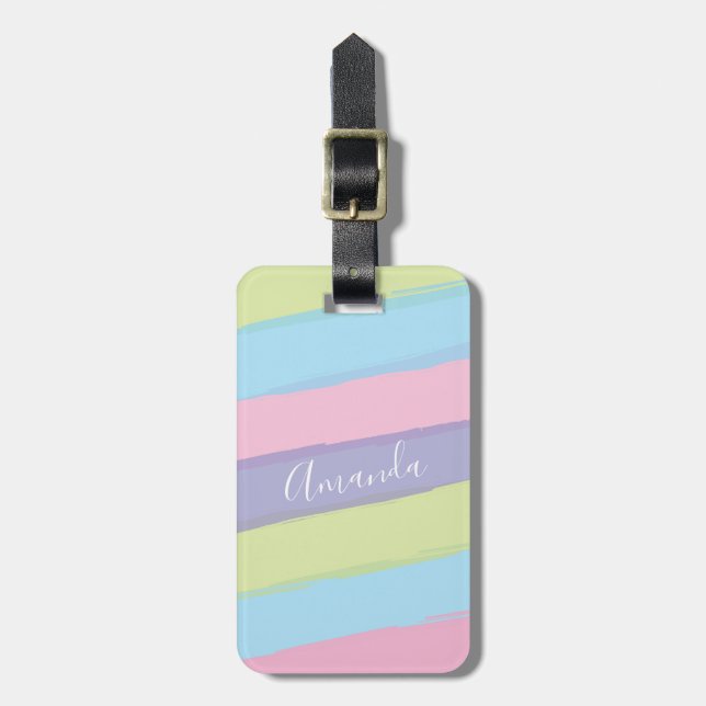 Personalised Pastel Stripes Luggage Tag (Front Vertical)