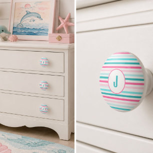 Personalised Pastel Stripes Monogram Ceramic Knob