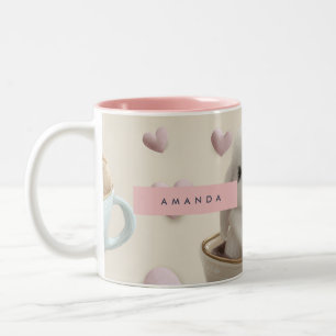 Personalised Pastel Sweet Bunny in Teacup Pattern Two-Tone Coffee Mug