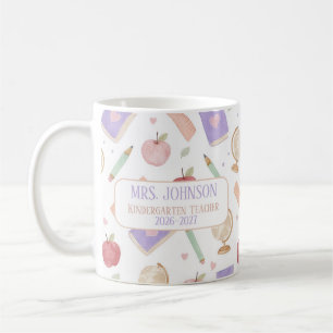 Personalised Pastel Teacher School Icons Coffee Mug