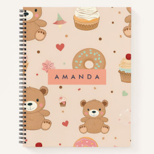 Personalised Pastel Teddy Bear and Doughnut Desser Notebook