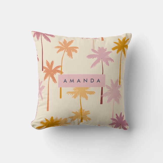Personalised Pastel Tropical Sunset Palm Tree Cushion (Front)