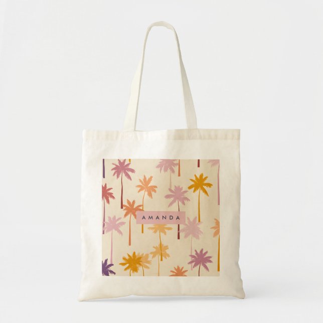 Personalised Pastel Tropical Sunset Palm Tree Tote Bag (Front)