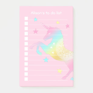Personalised Pastel Unicorn To Do List Post-it Notes