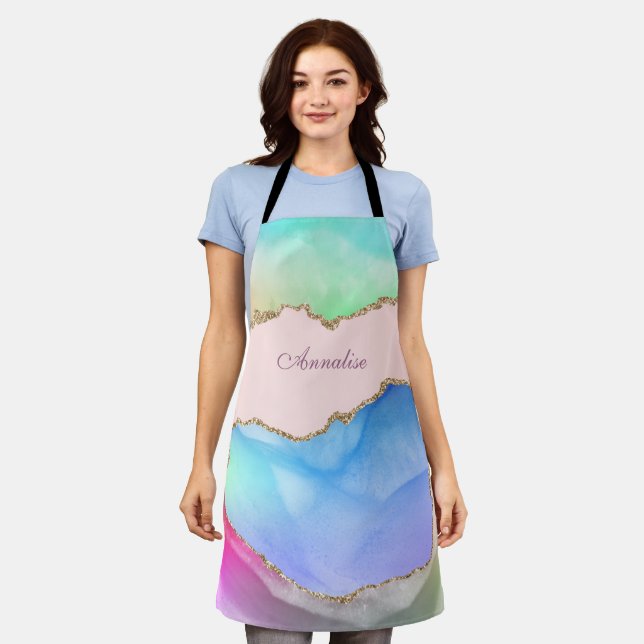 Personalised Pastel Watercolor Agate Apron (Worn)
