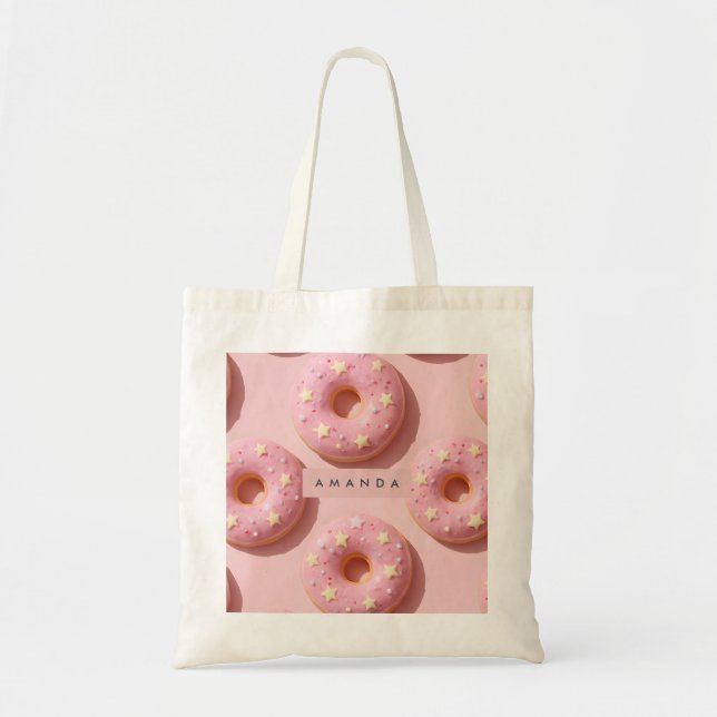 Personalised Pastel Whimsical Pink Doughnuts  Tote Bag (Front)
