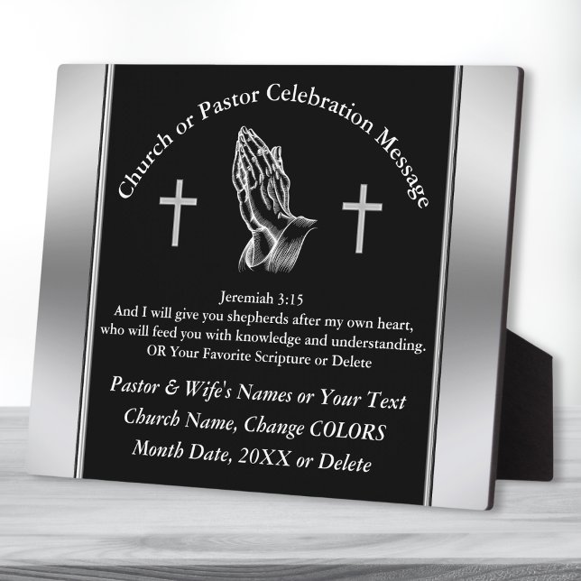 Personalised Pastor Anniversary Plaques, Scripture Plaque (Jeremiah 3:15, gifts for Pastor and Wife. Unique Personalized, pastor and wife appreciation plaque.)