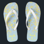 Personalised Patel Yellow Blue Floral Bridesmaid Jandals<br><div class="desc">Gift your bridal party with this pair of trendy flip flops that will be in use long after you say "I do"! They are an update of the classic pair, and totally appropriate for hitting the streets in. These stylish flip flops can be personalised to your liking. Add complementary text...</div>