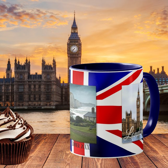 Personalised Patriot UK Flag Photo Mug (Photo mug featuring your own favorite photos framed by an image of the British flag)