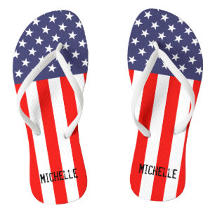Personalised patriotic American flag flip flops