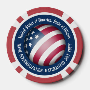 Personalised Patriotic American Flag in Globe Art Poker Chips