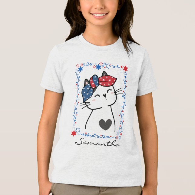 Personalised Patriotic Cat Kids T-Shirt Tri-Blend Shirt (Front)