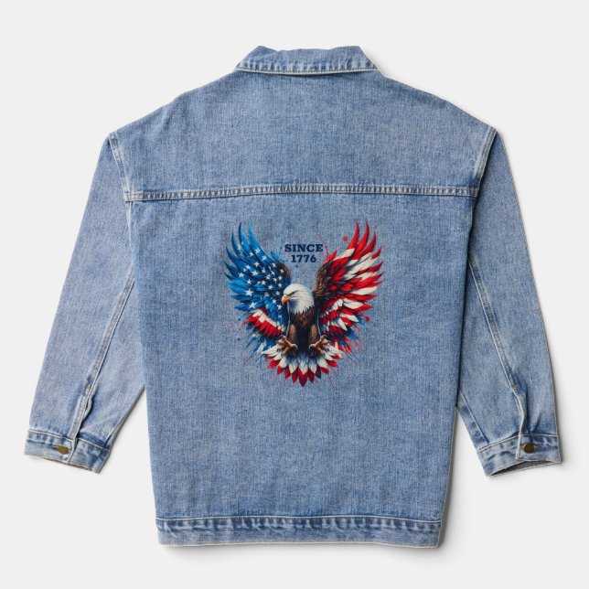Personalised Patriotic Colours America Bold Eagle Denim Jacket (Back)