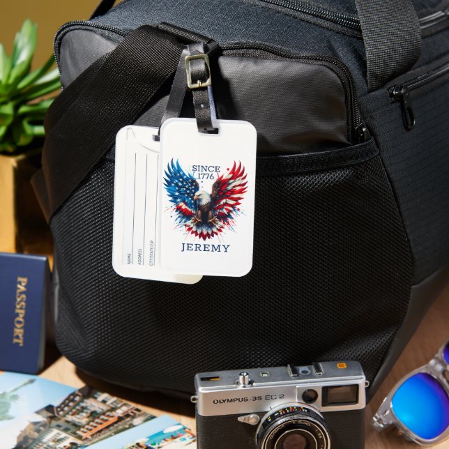 Personalised Patriotic Colours America Bold Eagle Luggage Tag (Front & Back)